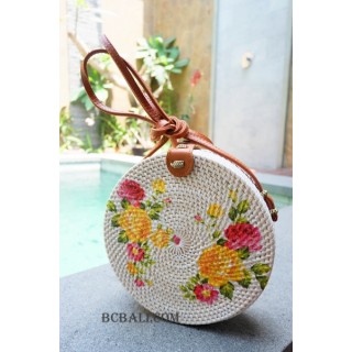 sling bags rattan with flower decoration